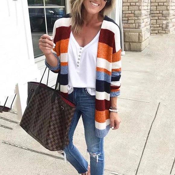 Multicolored Striped Cardigan Sweater - Picture 2 of 8